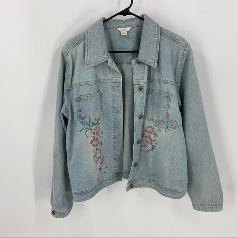 Christopher Bank cotton button front light weight denim jacket w/floral …